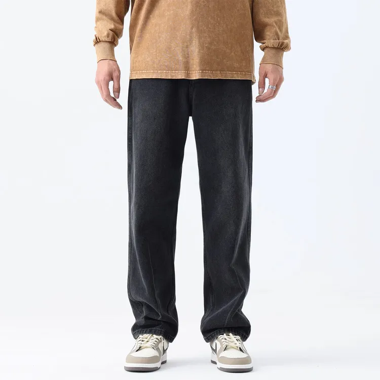 黑色牛仔裤男宽松直筒阔腿大码复古水洗秋冬季新款百搭显瘦休闲裤