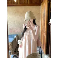 白水女 少女香气 吊带连衣裙夏宽松海边度假风温柔长裙B50450215