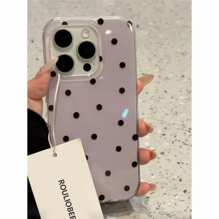 BANCA韩系紫底黑波点适用iPhone17/16大孔手机壳华为vivo小米oppo