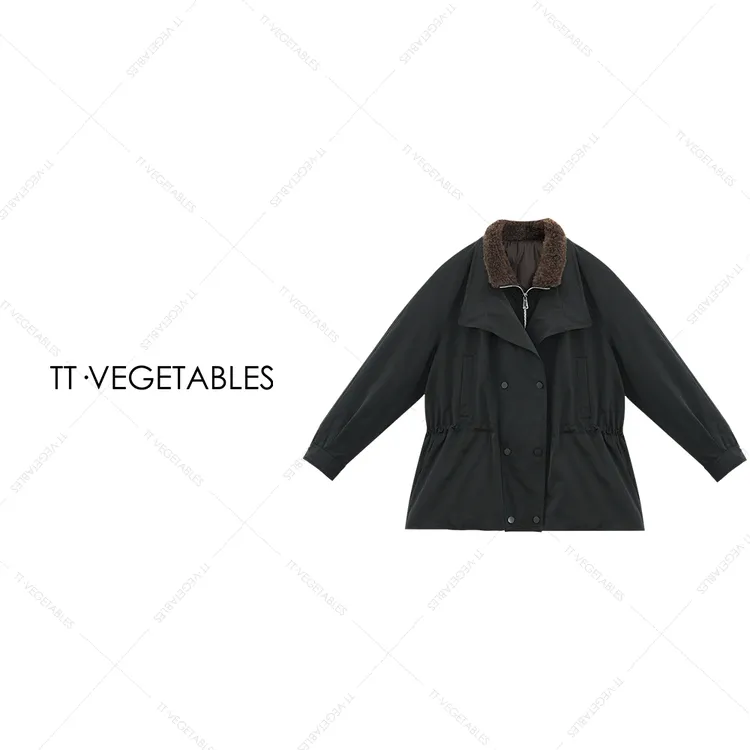 噢芬/小个子 【芮澄】鹅绒乐芙兰皮毛一体风衣款羽绒服外套522703