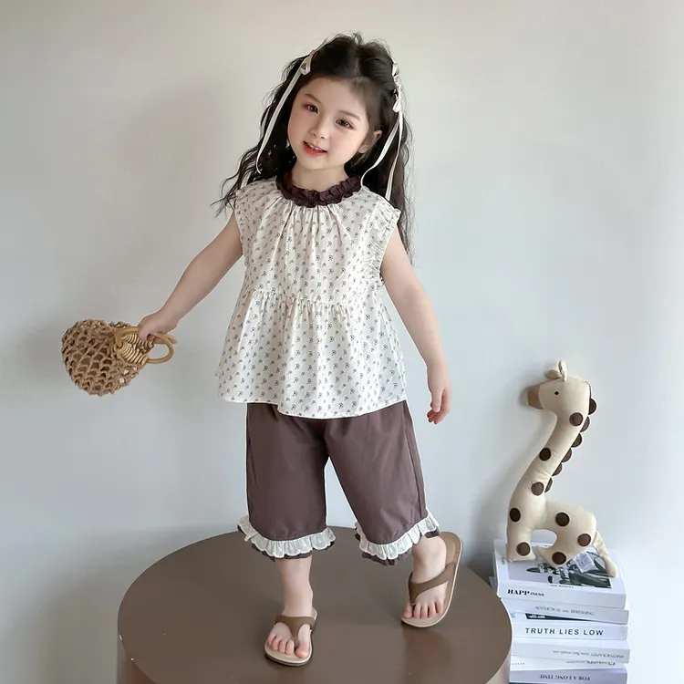 女童碎花套装2025新款儿童夏装韩版洋气女宝宝夏季时髦中裤两件套