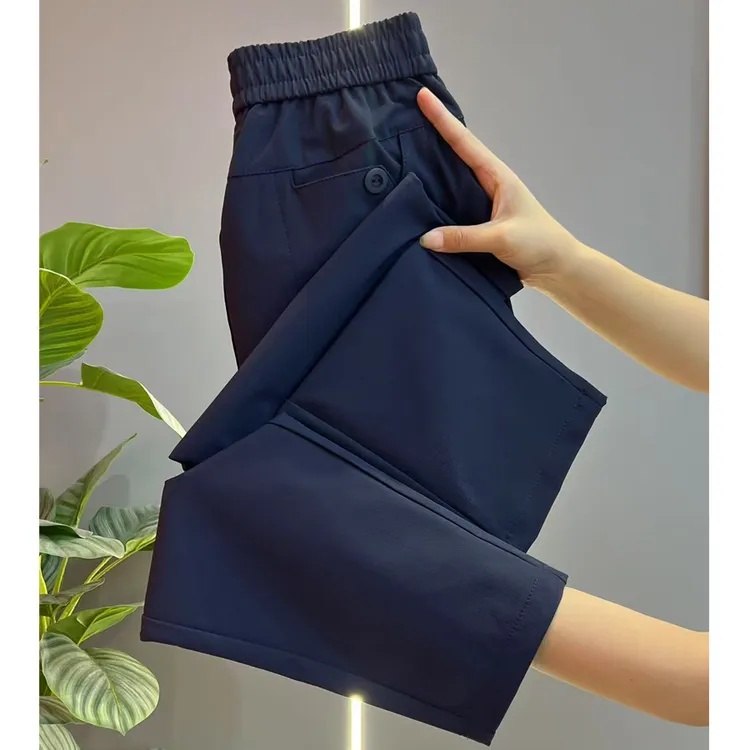 秋季新款复合网纹格显瘦萝卜裤今年流行爆款女士小个子宽松休闲裤