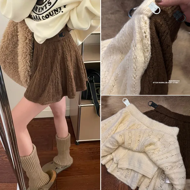 孕妇美拉德穿搭秋冬新款无托镂空设计感a字伞裙针织半身短裙辣妈。