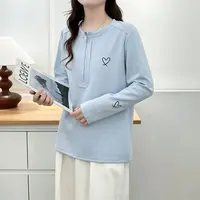 微胖大码拼接圆领拉链常规休闲显瘦长袖宽松大码T恤极简风