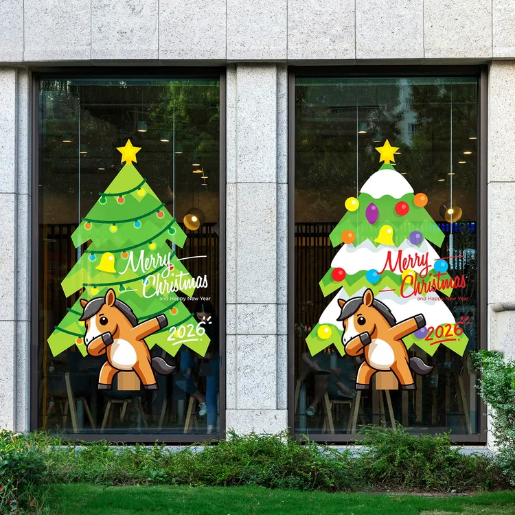 圣诞节装饰品静电贴圣诞老人树用于窗户橱窗玻璃门场景布置