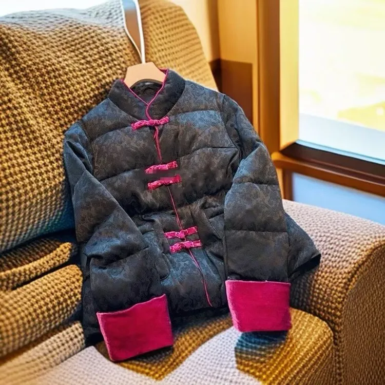 新中式国风红色提花棉服战袍女唐装高级感超好看棉服国风袄