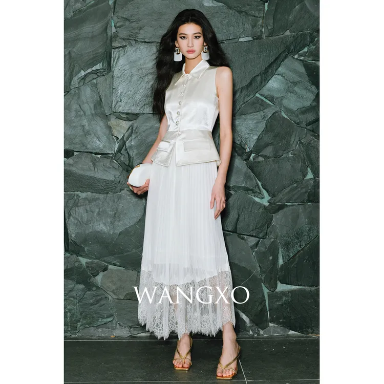 WANGXO 气质显瘦假两件西装马甲连衣裙 253225W