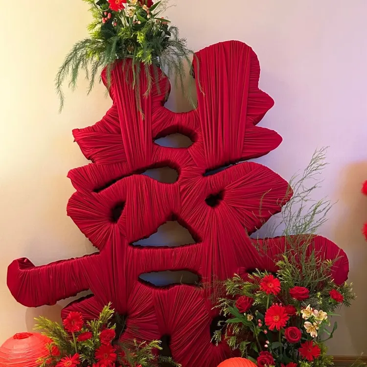 婚庆红色牛奶丝立体喜字婚礼缠布楼梯扶手波牛奶丝落地喜字材料包