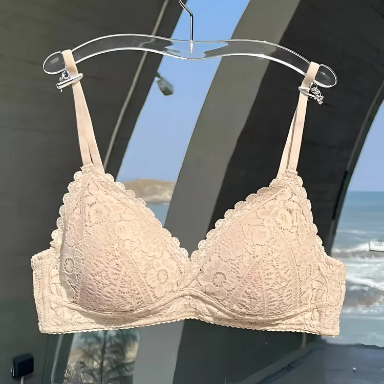 小胸平胸专用内衣海棠花蕾丝女士三角杯文胸性感舒适聚拢上托高档