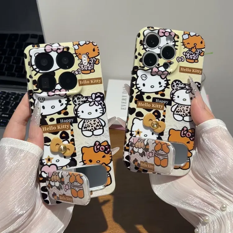拼接豹纹kitty支架适用苹果1716菲林手机壳华为vivoppo小米15防摔