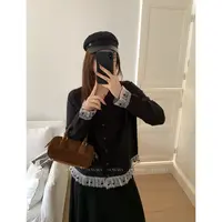 现货1194X大婉酱肉肉微胖定制【荏苒暖冬】早秋拼接蕾丝摆毛织上衣