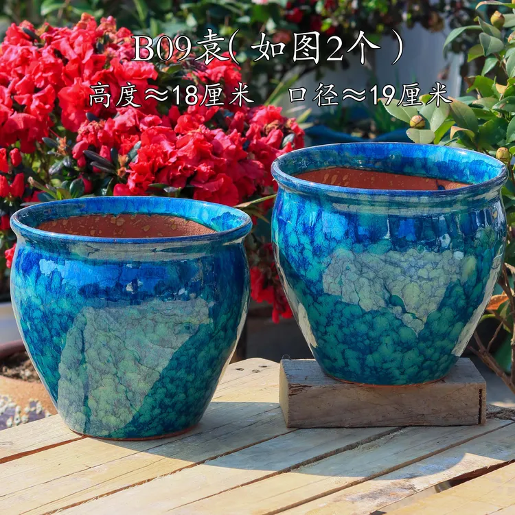 B09袁多肉花盆陶瓷绿植大口径清仓花盆绿萝三角梅天堂鸟居家陶罐