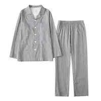 100棉~男士日系灰色翻领舒适透气家居服睡衣套装H9013