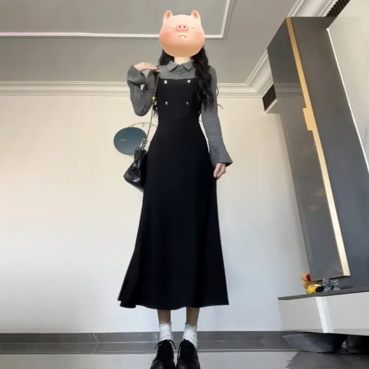 简单大方高级感穿搭连衣裙子女秋2025新款今年流行爆款假两件长裙