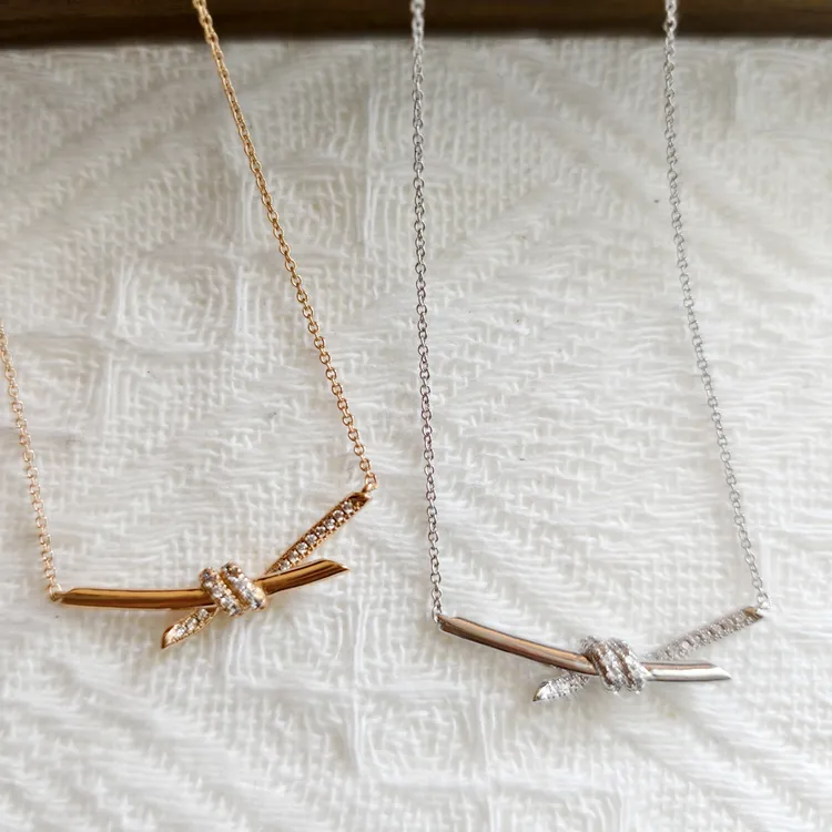 合金项链 轻奢简约精致绳结造型项链锁骨链毛衣链百搭时尚气质