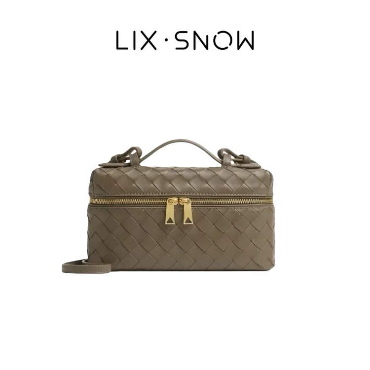 LIX.SNOW-BV同款羊皮真皮大号白色中号编织饭盒包时尚包包老牌