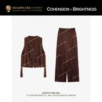 凝慧【璀璨珠光​】法式圆领钉珠亮片马甲上衣+阔腿长裤套装TS225