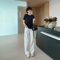 欧版简约休闲窄版直筒牛仔裤直筒长裤拖地裤