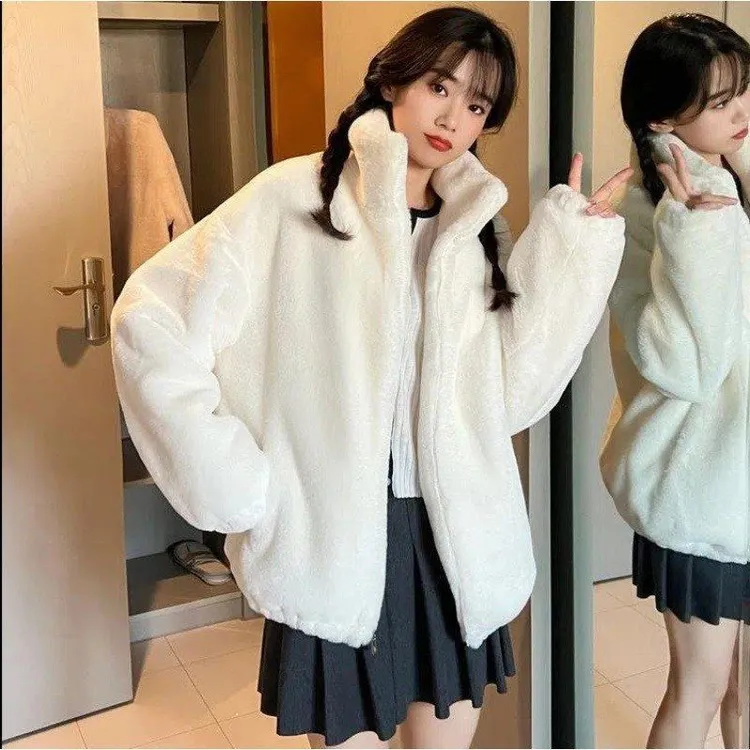 （北极绒）2023新款高领收腰加厚大衣短款洋气减龄时尚外套女冬加绒
