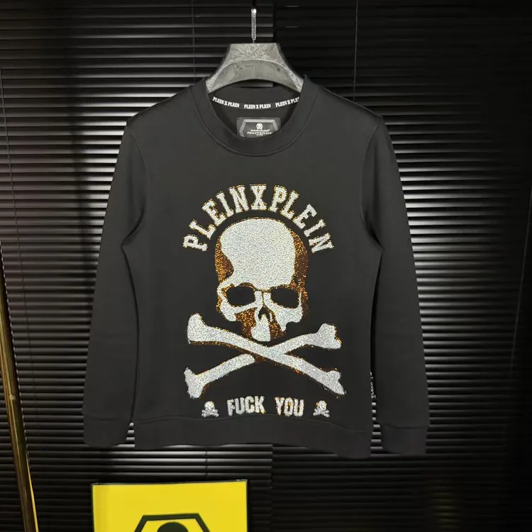 高品质欧货潮牌骷髅头烫钻秋冬时尚重工印花男款上衣圆领卫衣8027