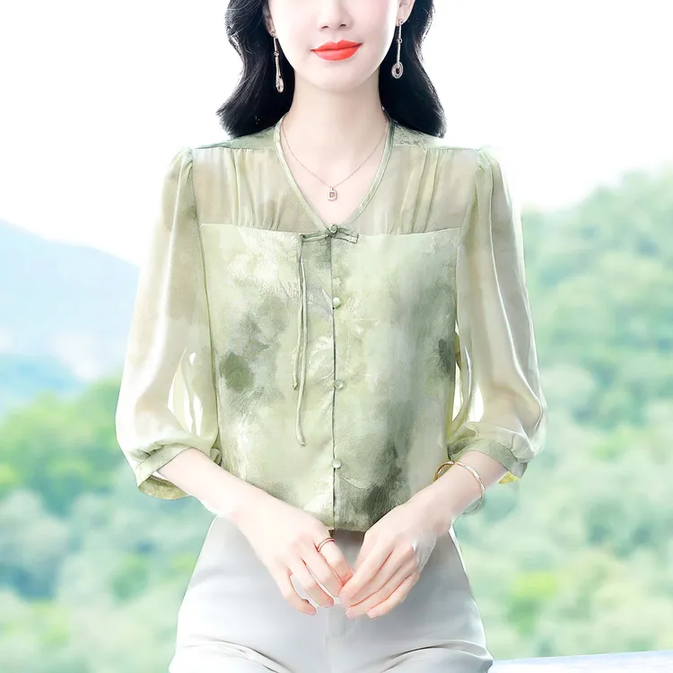 新中式气质雪纺衬衫女2025夏季新款女装高贵时尚复古百搭上衣