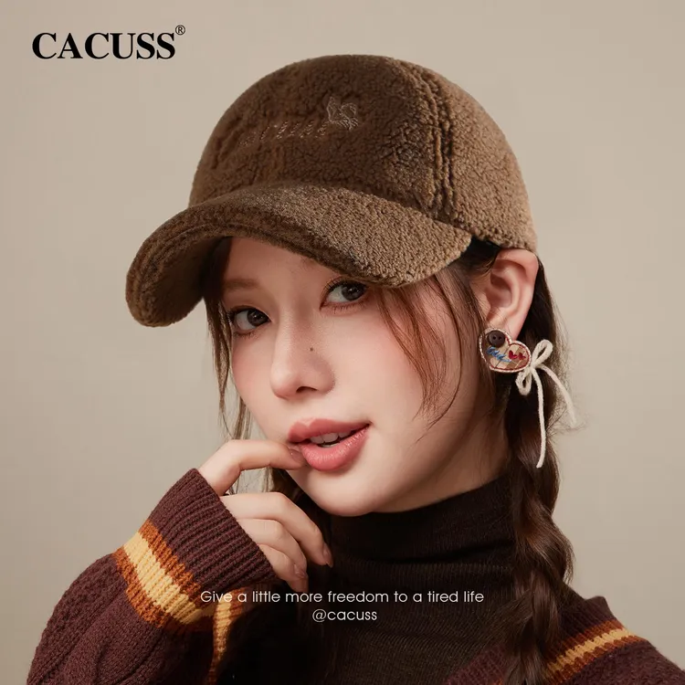 【Cacuss】帽子加绒冬天女冬季硬顶鸭舌帽时尚保暖加厚显脸小棒球帽
