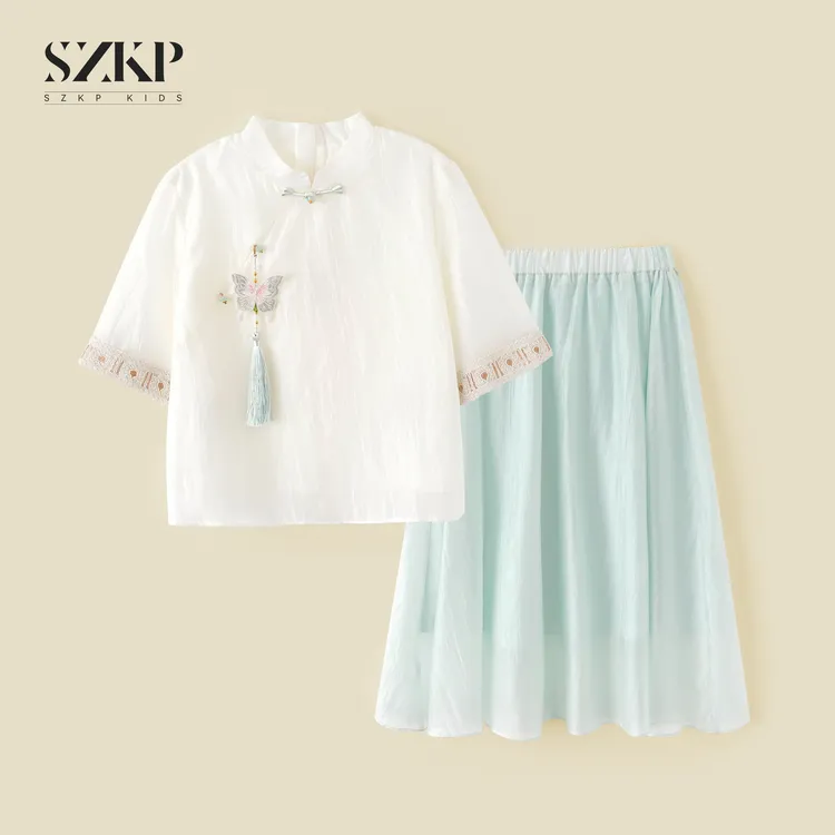 SZKP夏季新款透气女童裙子中大童新中式两件套儿童套装BGTX552205