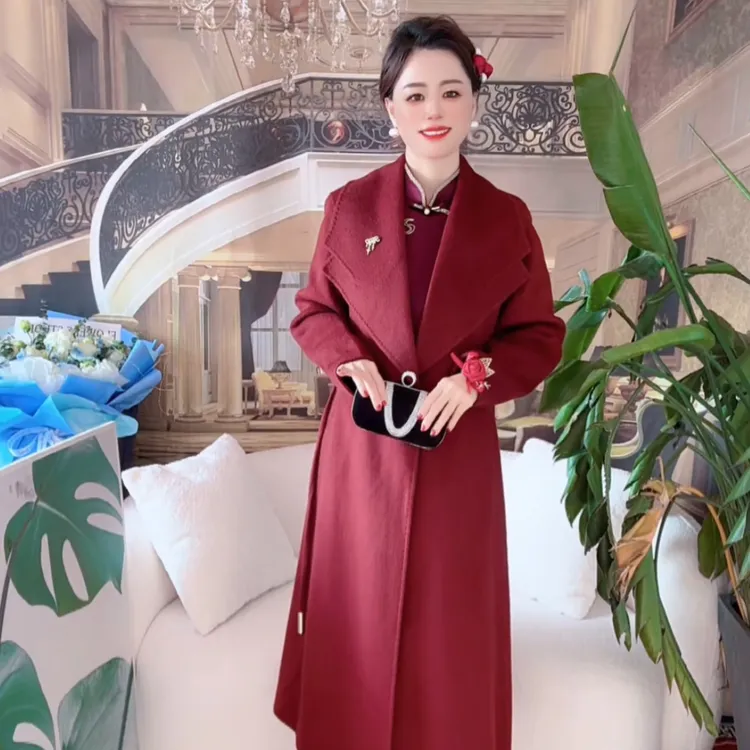 喜婆婆喜妈妈秋冬新款羊毛大衣加厚保暖外套