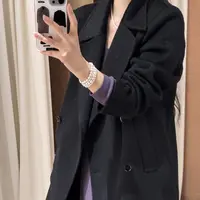 西装长款～全羊毛双面大衣气质轻奢时尚女装秋冬外套(不送腰带)