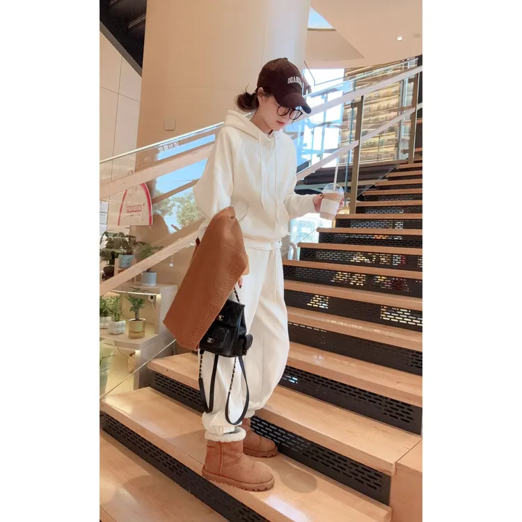 【1235厚绒套装】2025秋冬中版型加绒加厚休闲女装束脚裤+连帽套装