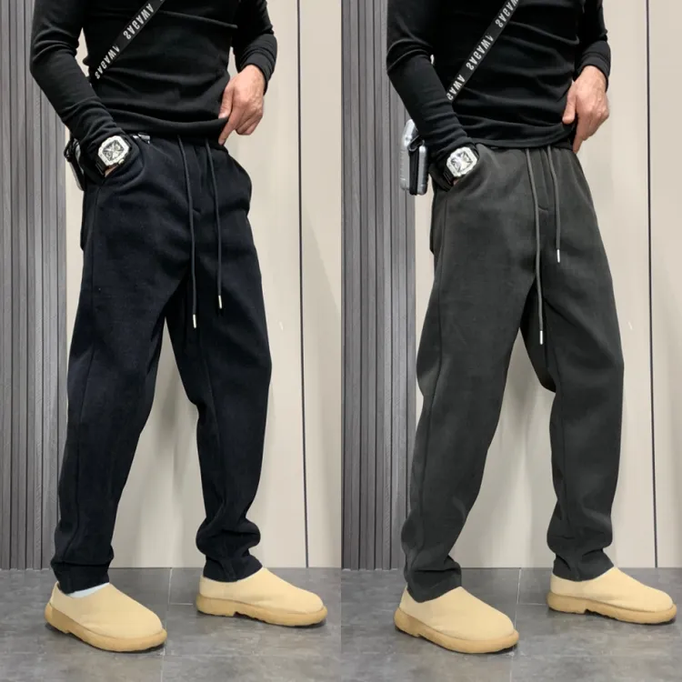 2025冬季新款加绒加厚宽松直筒日系休闲裤男士百搭复古潮牌小脚裤