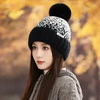 护耳帽子女款显脸小防寒保暖加绒加厚毛线针织帽秋冬季毛绒雷锋帽