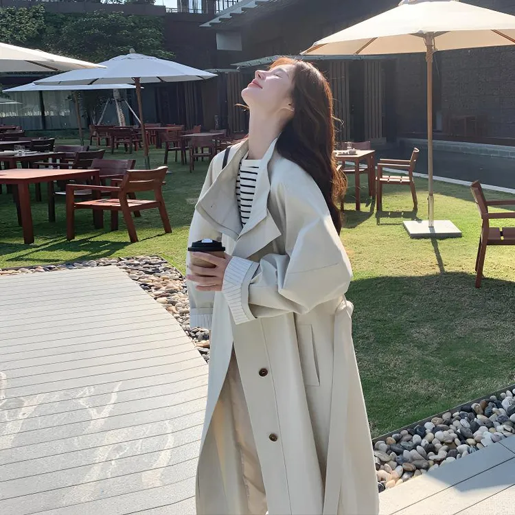 米白色长款风衣外套女2025秋季新款韩系高级感超好看今年流行大衣