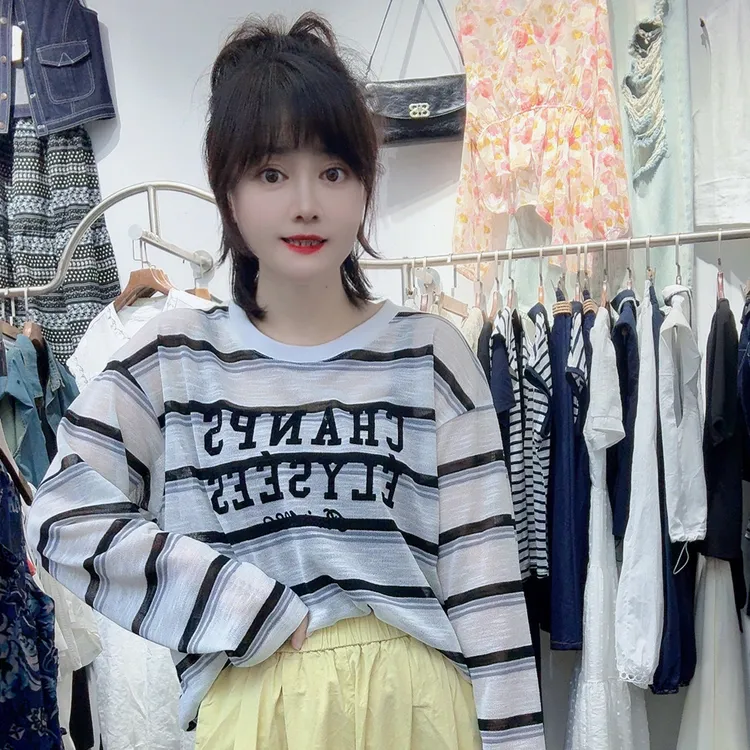 夏新品韩范宽松遮肉显瘦超薄清凉个性设计高档轻奢风针织衫T恤潮