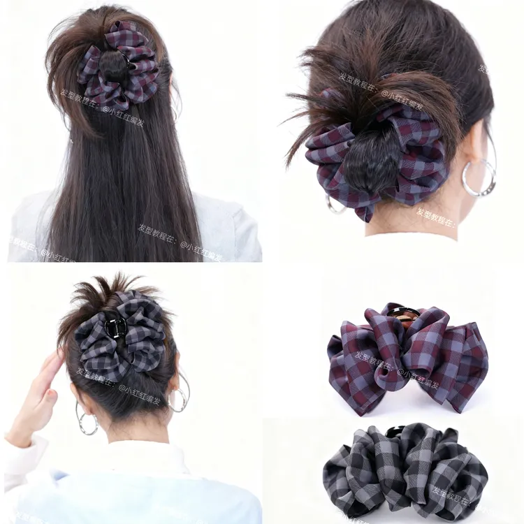 韩系格子云朵泡泡抓夹气质百搭韩系鲨鱼抓夹