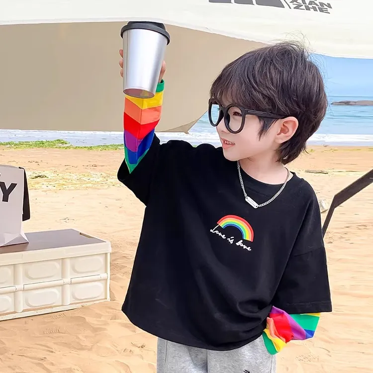 男童秋装长袖T恤2025新款儿童春秋款假两件男孩打底衫潮时尚