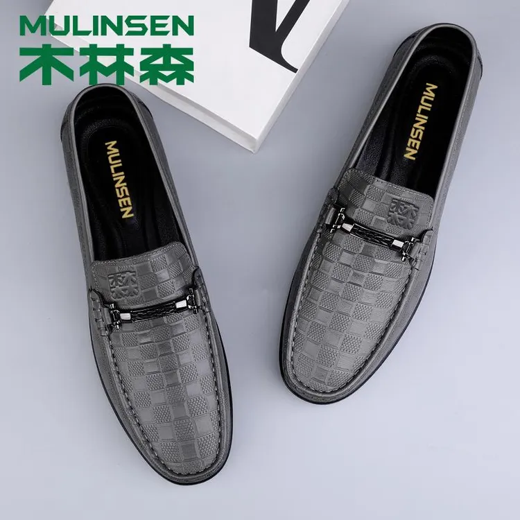 木林森男鞋秋季软皮软底豆豆鞋男正品薄款透气皮鞋男士懒人驾车鞋