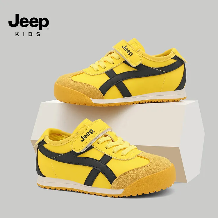 Jeep儿童鞋男女童皮面运动鞋2025年春季新款软底阿甘鞋轻便跑步鞋