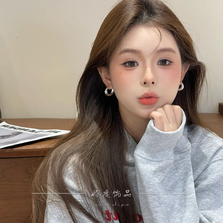 【恰度】银色不规则纹理造型耳扣气质简约