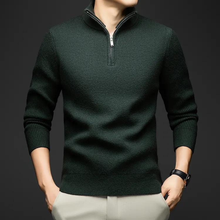 男士毛衣秋冬羊毛休闲上衣时尚半高领拉链针织衫长袖打底衫秋冬季
