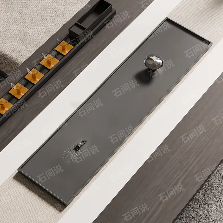 石间说乌金石干泡茶盘手工雕刻简约创意大气家用茶台大小号行舟