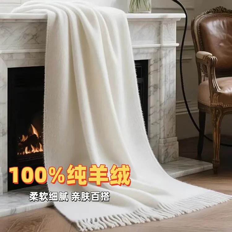2025新款内蒙古100%纯羊绒围巾女纯白秋冬披肩加厚韩版围脖高端