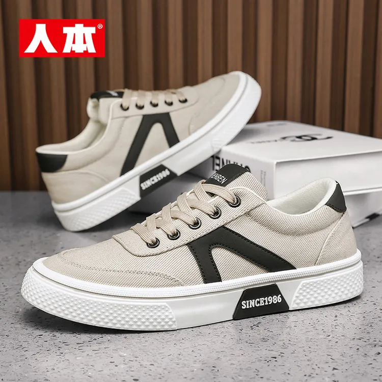 人本帆布鞋子男青少年秋季ins百搭厚底板鞋2025爆款防滑防臭男鞋