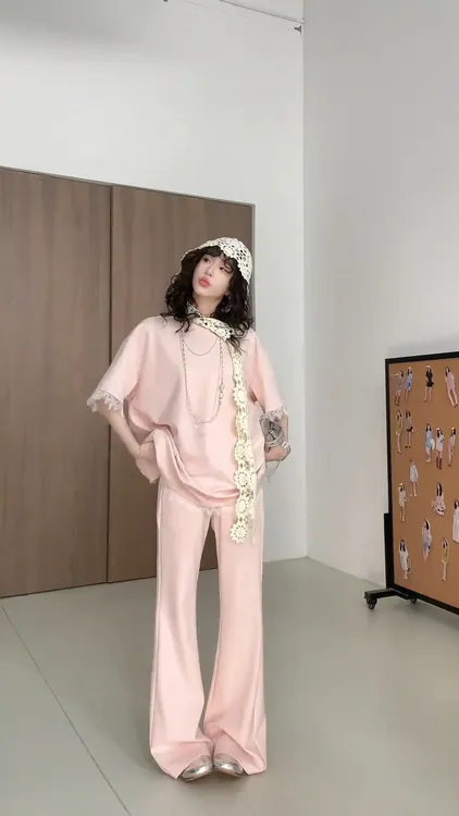 慵懒休闲风套装宽松短袖休闲T恤+长裤套装女2025早秋新款两件套