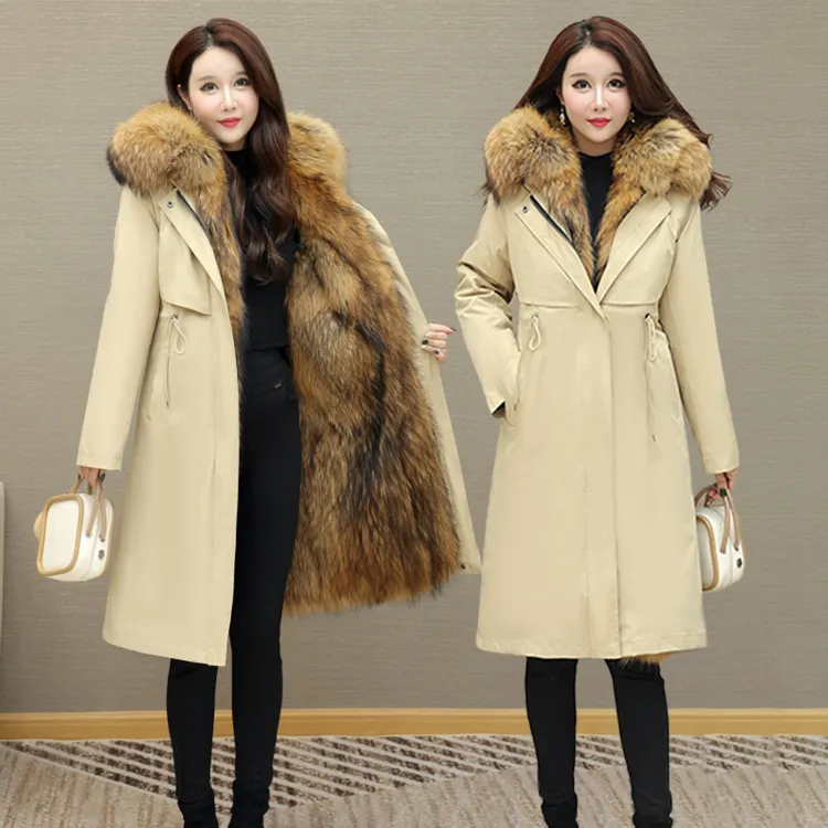 新款皮草仿狐狸毛可拆卸长款加厚气质派克服女外套冬季中老年妈妈