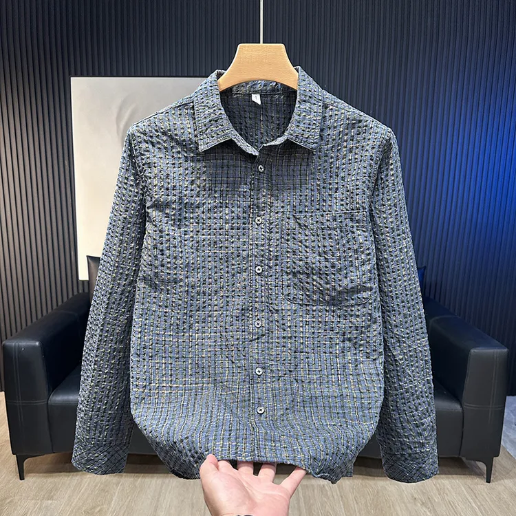 春秋季新款复古格子长袖衬衫男宽松休闲潮流日系百搭男装衬衣外套