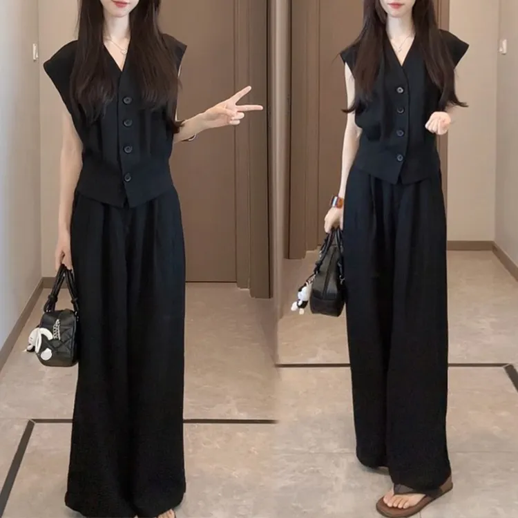 2025夏装穿搭一整套法式名媛马甲阔腿裤套装减龄女夏季新款两件套