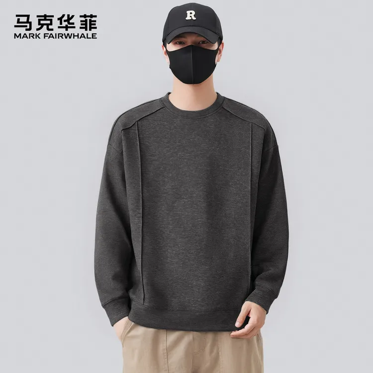 马克华菲冬季新款羊毛蚕丝卫衣男款轻奢高级感加厚圆领男士打底衫