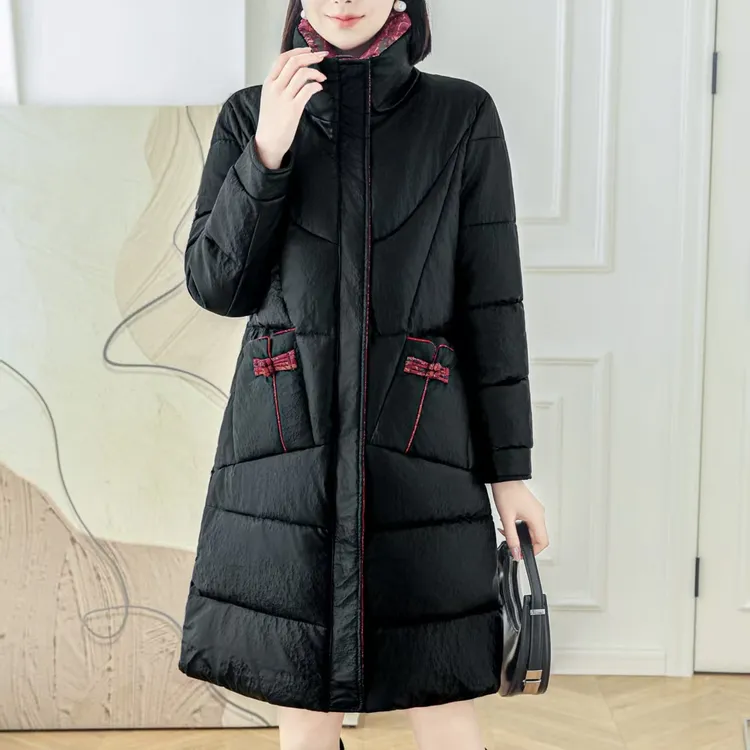 秋冬新款时尚休闲保暖长款纯色简约大气百搭宽松减龄中老年妈妈装