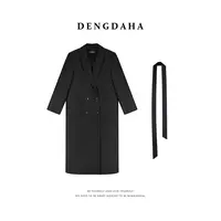 DENGDAHA「飒度」高级感毛呢西装外套新款时尚长款过膝大衣外套A174